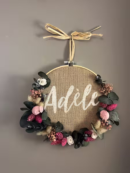 Couronne personnalisée 20 cm Adèle Roz'Art Créations Couronne florale en fleurs séchées personnalisée 20 cm Adèle Roz'Art Créations